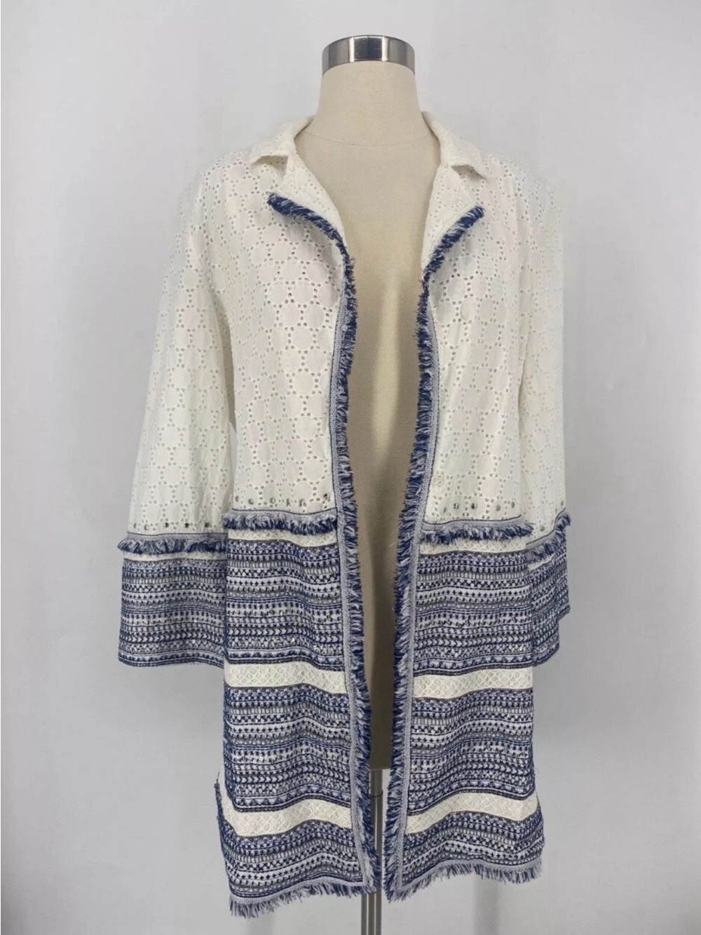 Chicos Bohemian Beaded Eyelet Embellished Topper Duster